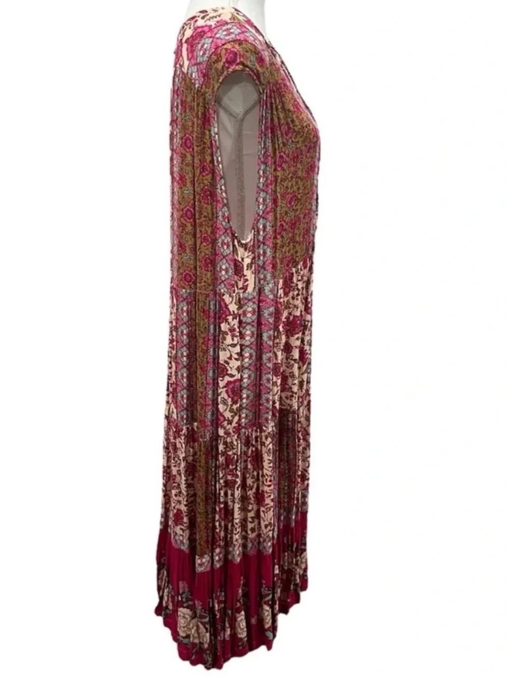 Free People Fuchsia Pink Floral Midi Oversized Dress Size L - Picture 5 of 8